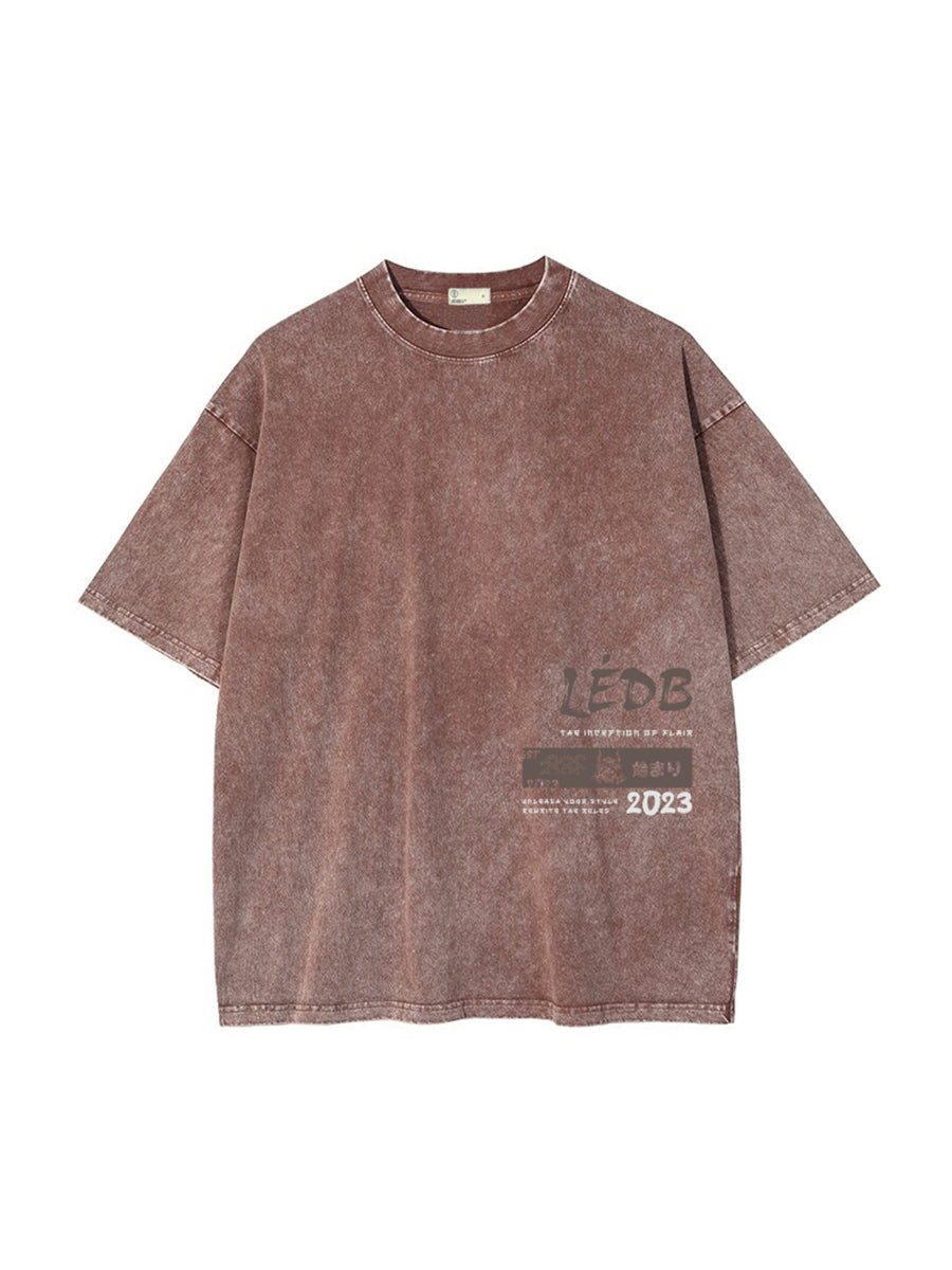 Unisex Gradé Japanese-Inspired Text Print Oversized Tee