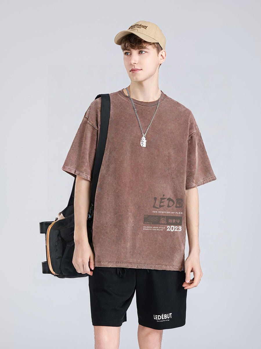 Unisex Gradé Japanese-Inspired Text Print Oversized Tee