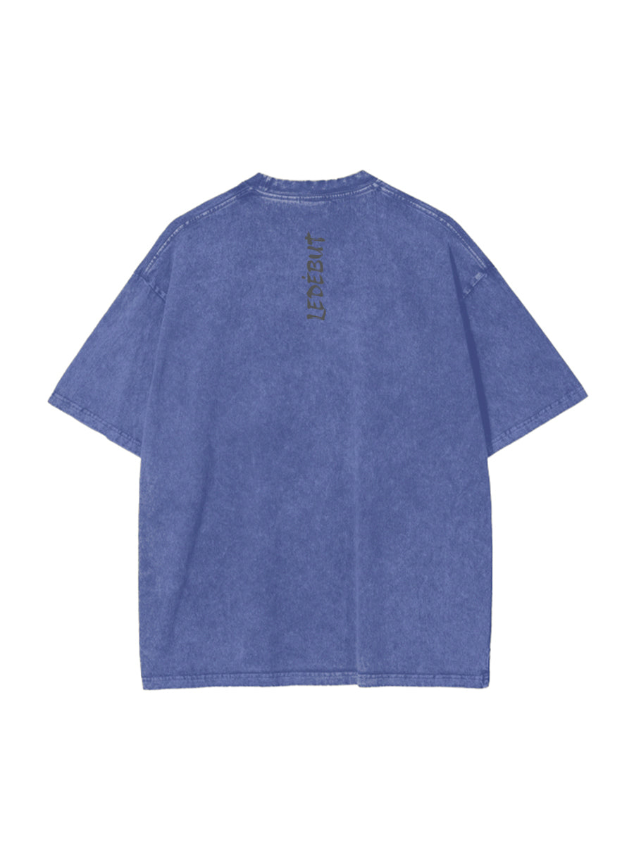 Unisex Gradé Japanese-Inspired Text Print Oversized Tee