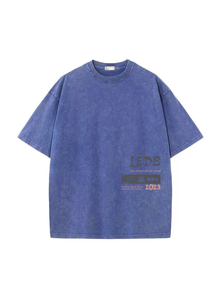 Unisex Gradé Japanese-Inspired Text Print Oversized Tee