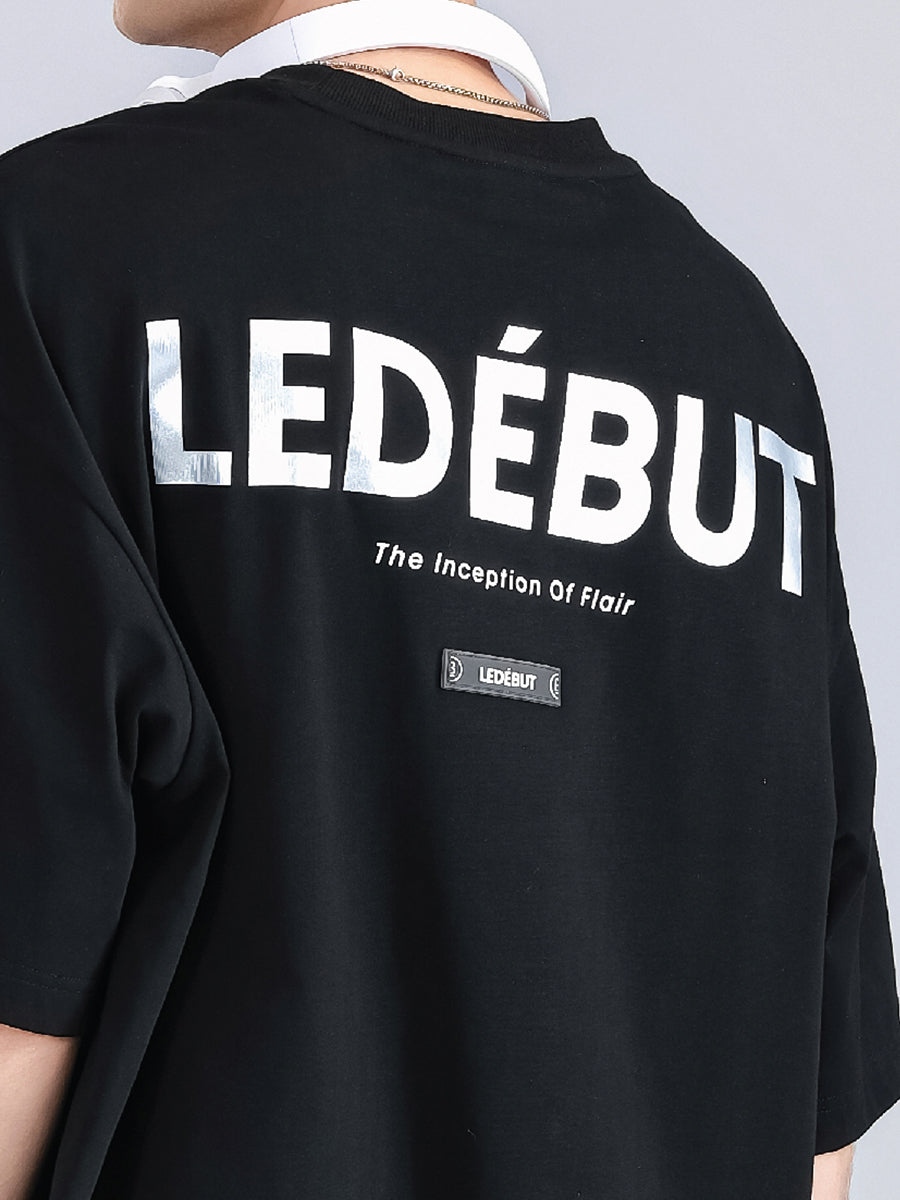 Unisex Center Embroidery with Ledebut Pearl Print Oversized Tee