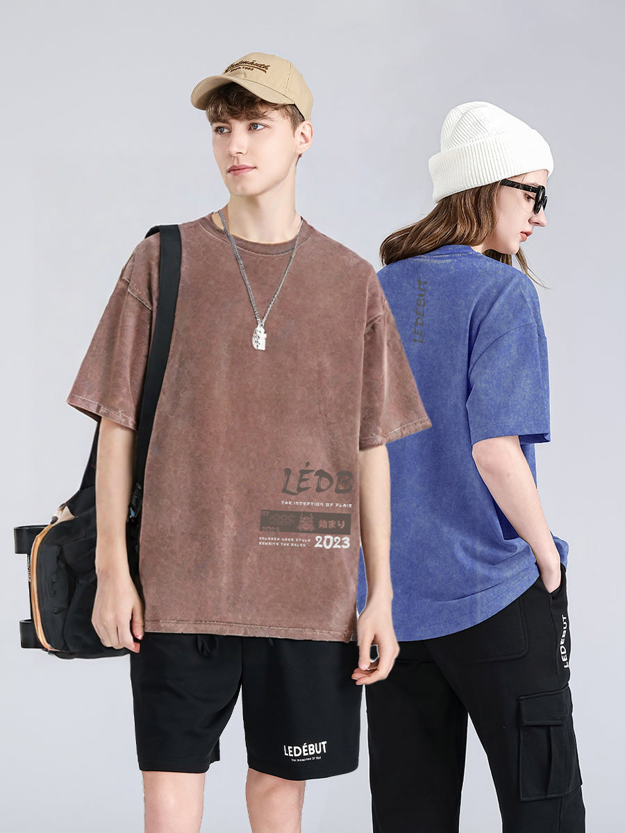 Unisex Gradé Japanese-Inspired Text Print Oversized Tee