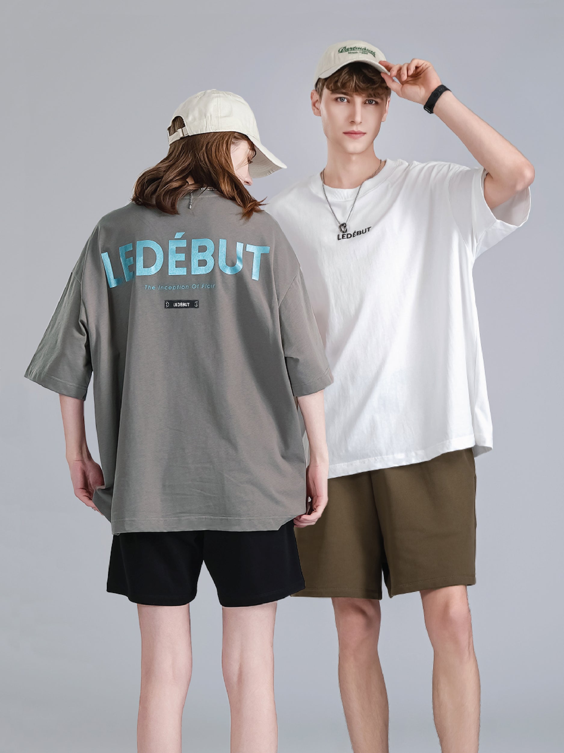 Unisex Center Embroidery with Ledebut Pearl Print Oversized Tee