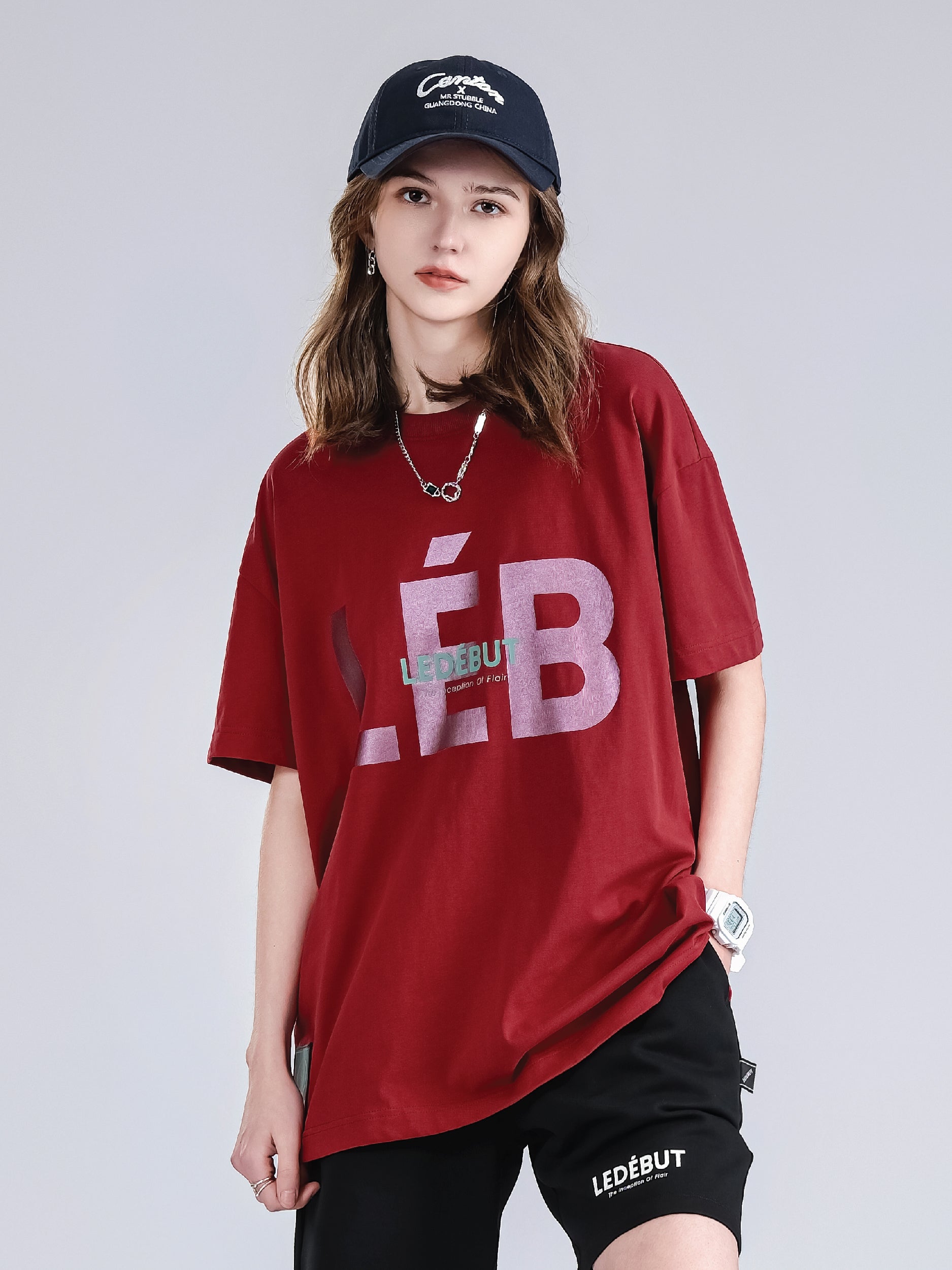 Unisex LEB Front Pearl Print Oversized Tee