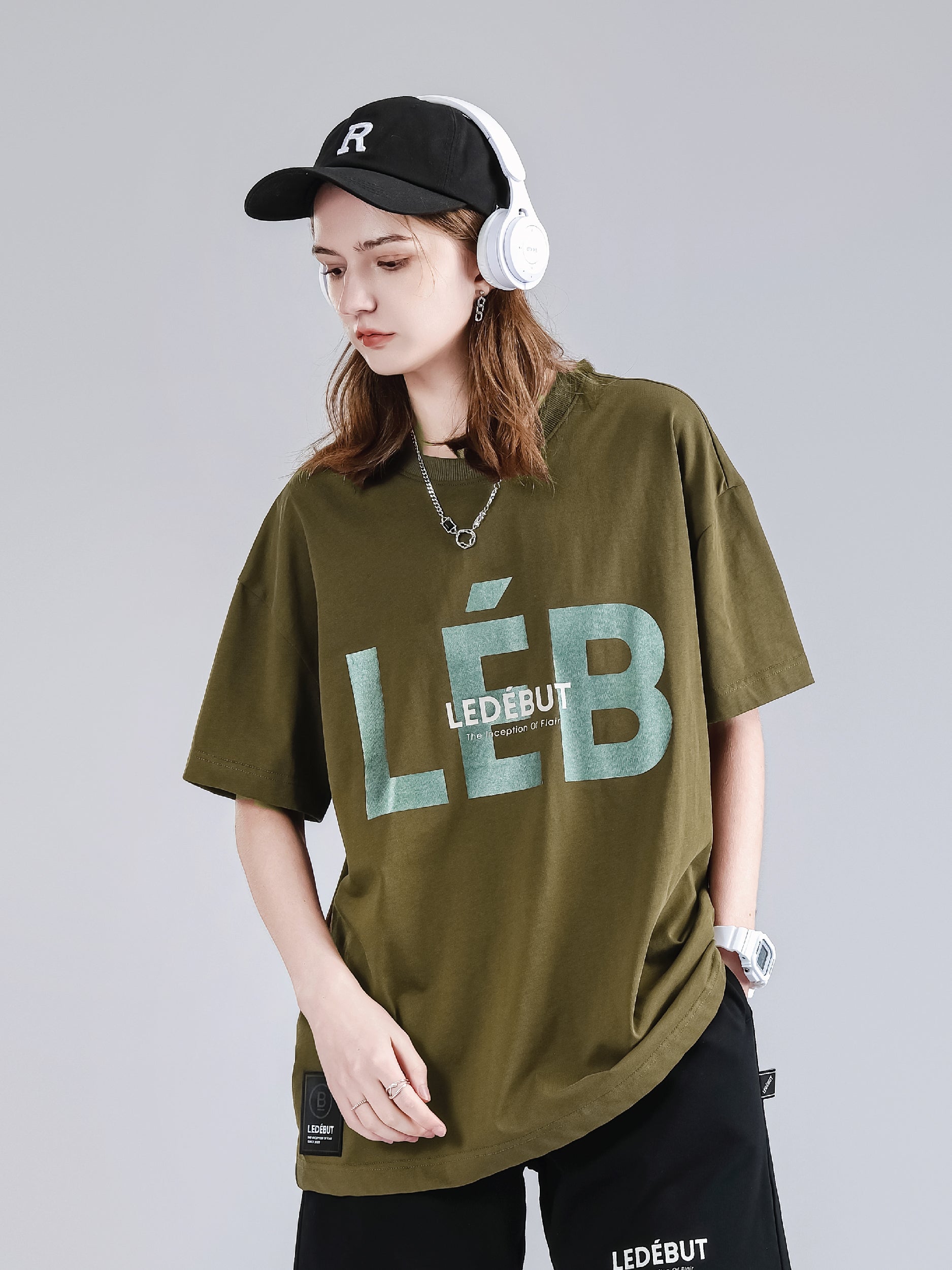 Unisex LEB Front Pearl Print Oversized Tee