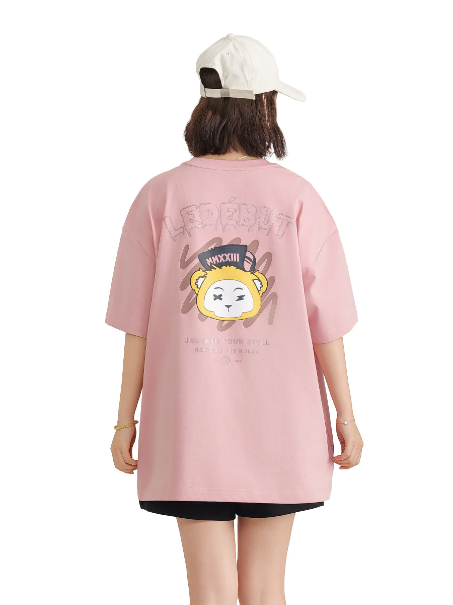 Unisex LEDÉBUT Pearl Print Bear Graphic Oversized Tee