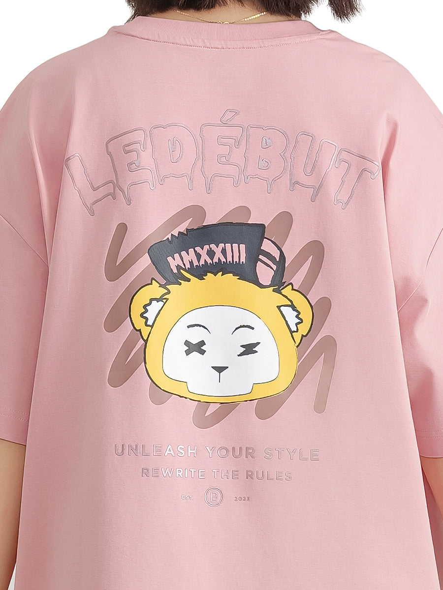 Unisex LEDÉBUT Pearl Print Bear Graphic Oversized Tee