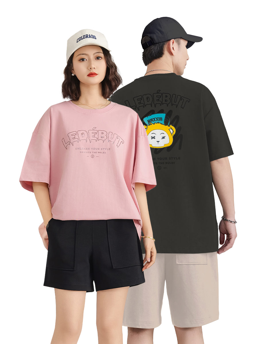 Unisex LEDÉBUT Pearl Print Bear Graphic Oversized Tee