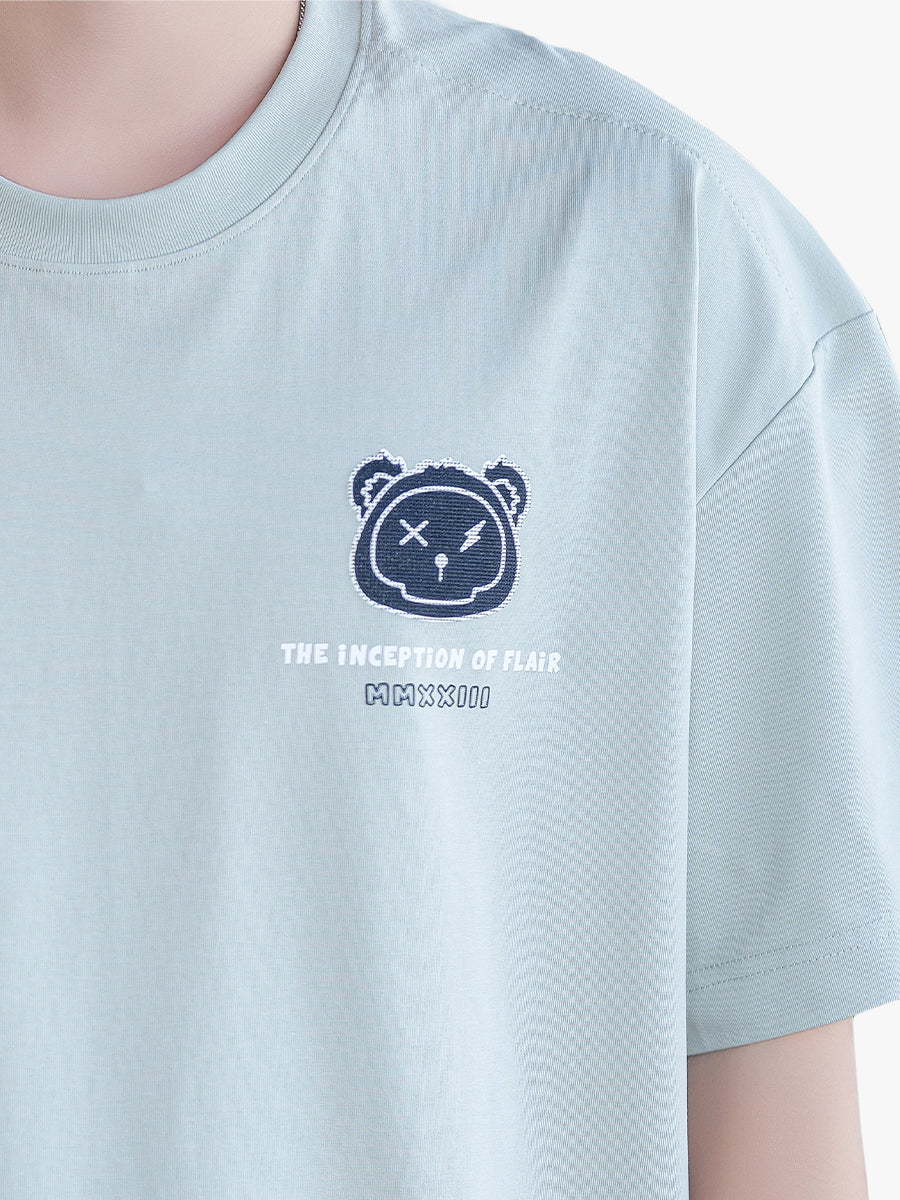 Unisex Bear Graphic with Brush Print Effect Oversized Tee