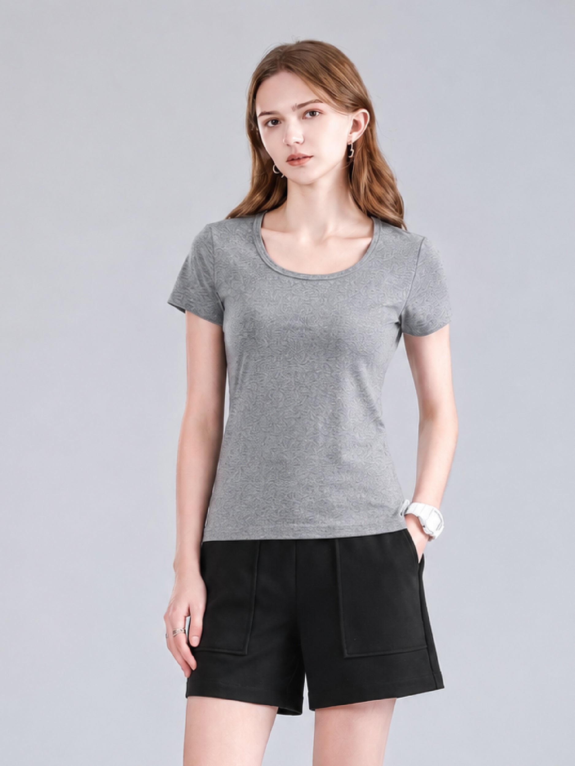 Women Basic 9056 Crew Neck Tee