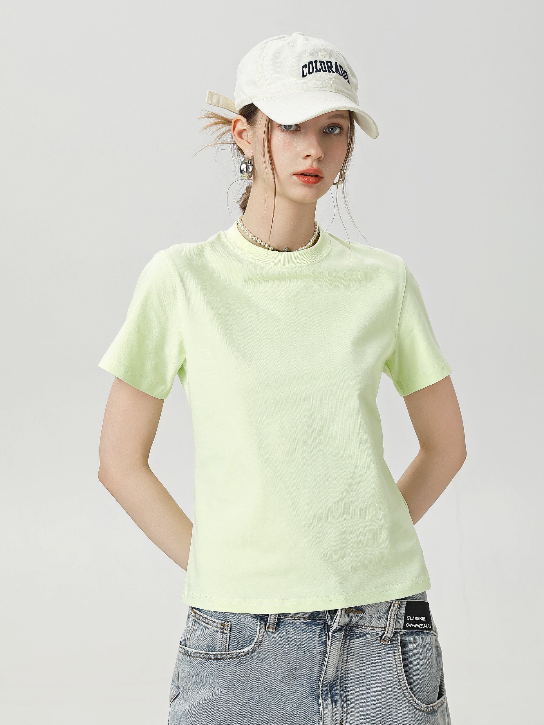 Women Basic 9057 Crew Neck Tee