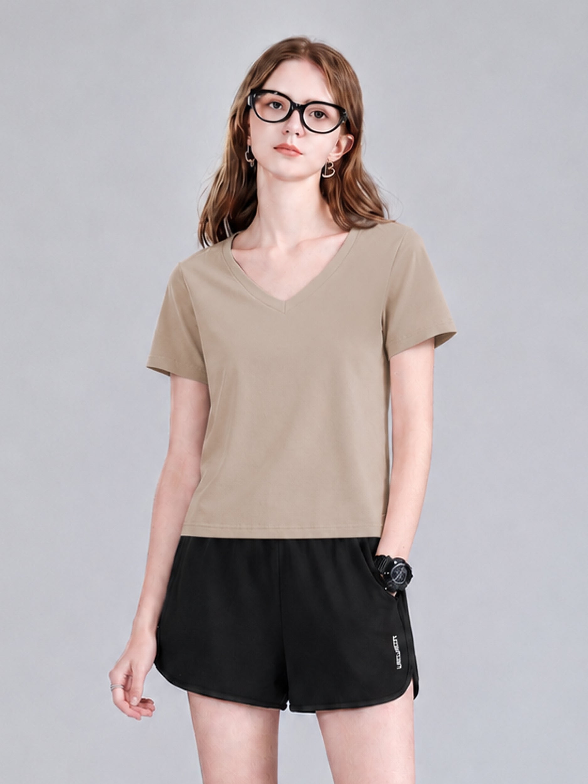 Women Basic 9055 V-Neck Tee