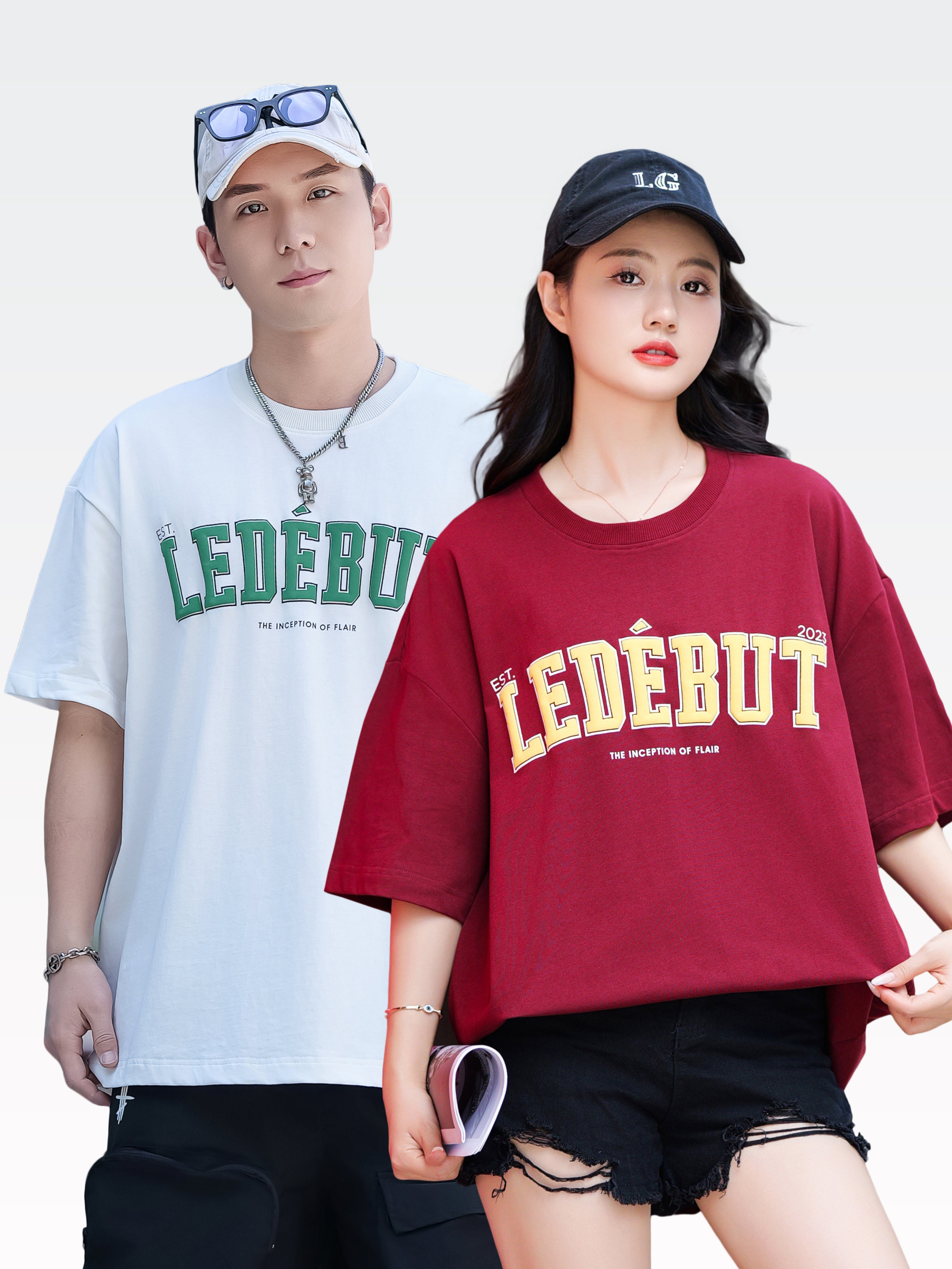 Unisex Ledébut Puff Print Leather Patch Oversized Tee