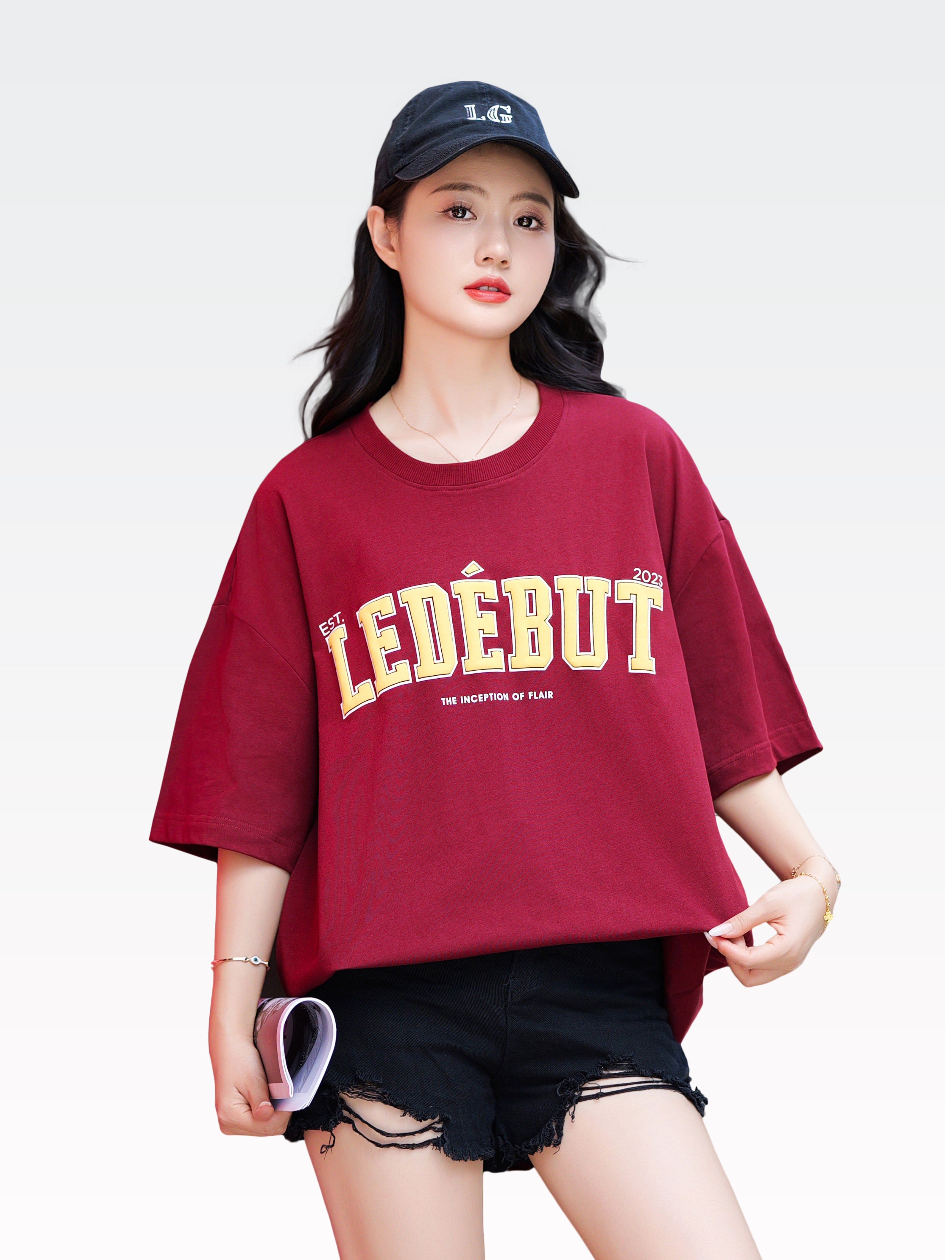 Unisex Ledébut Puff Print Leather Patch Oversized Tee