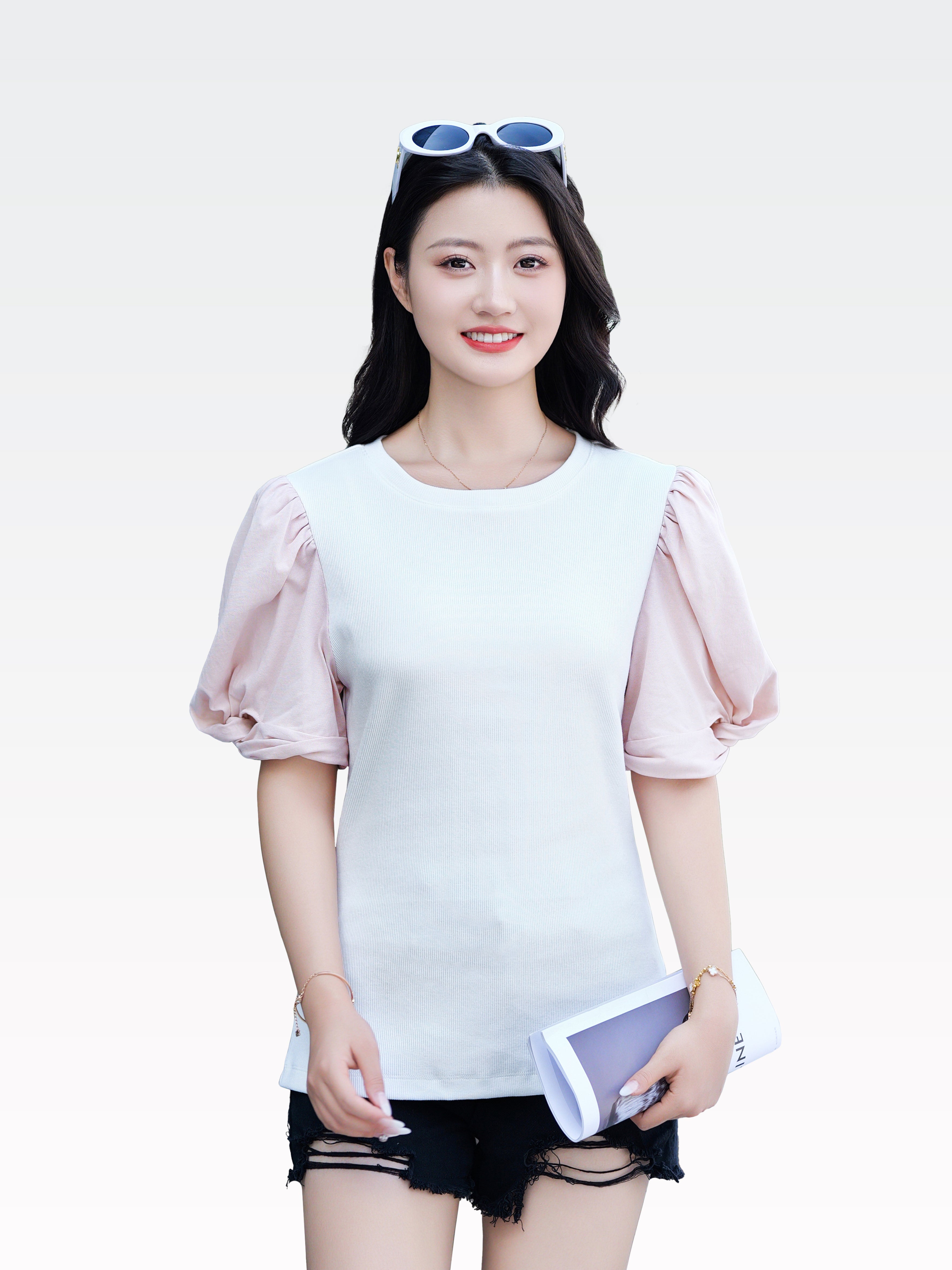 Women Lantern Sleeve Color-Block Blouse