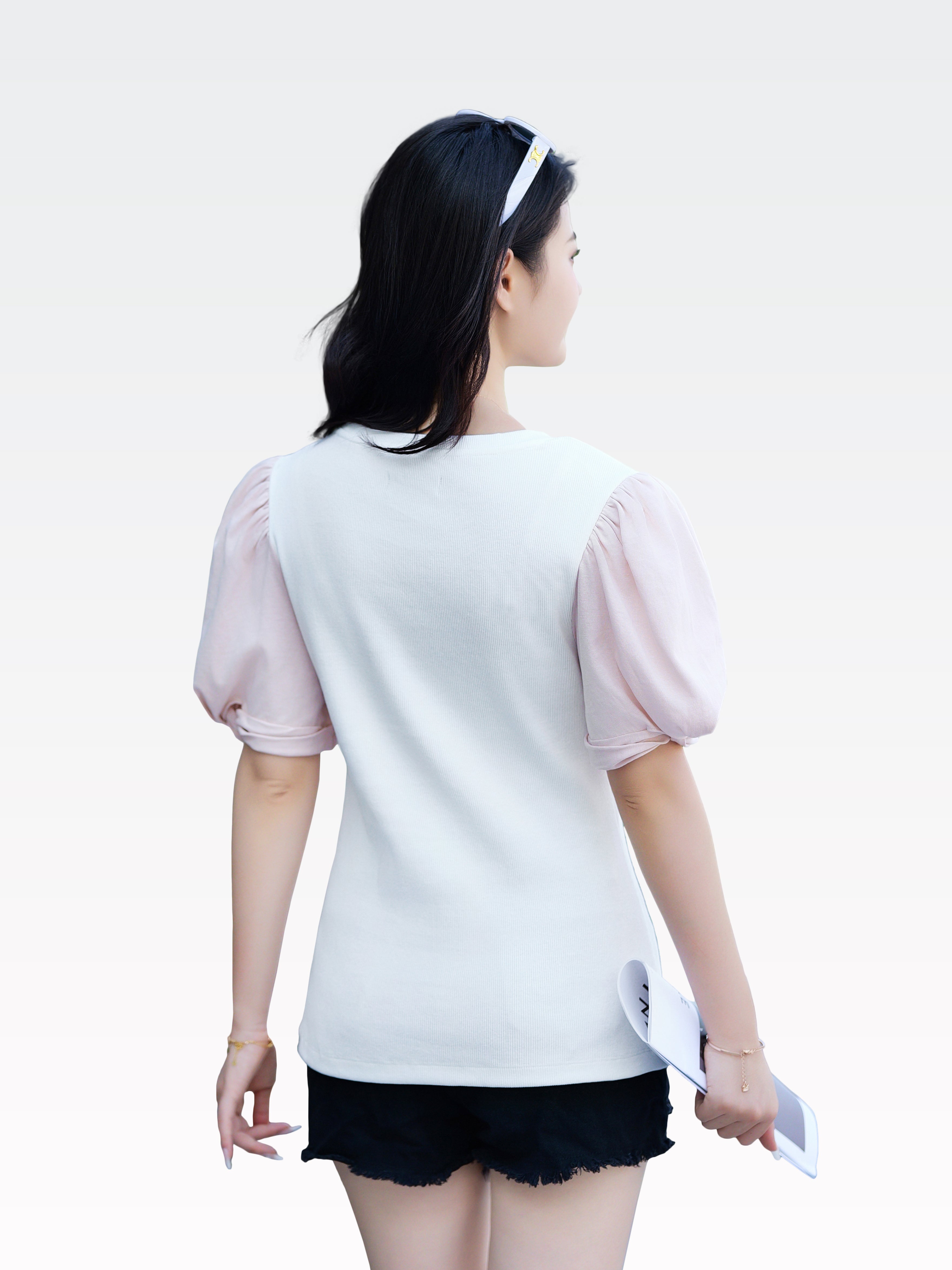 Women Lantern Sleeve Color-Block Blouse