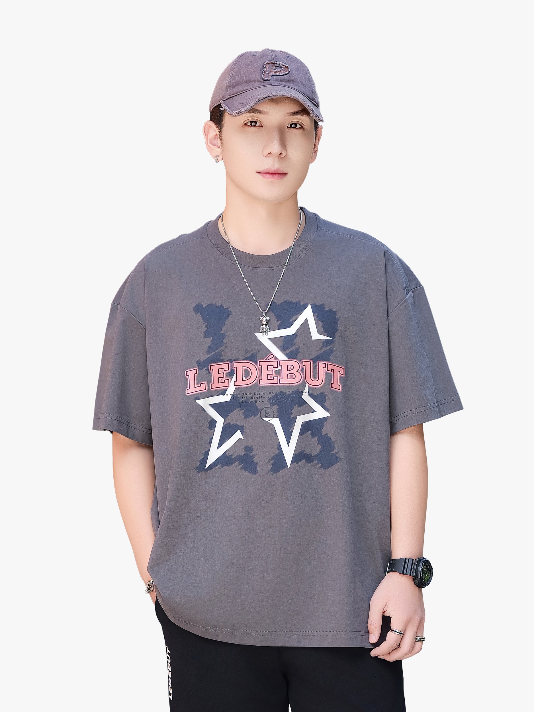 Unisex LEDEBUT High Density Star Pearl Print Oversized Tee