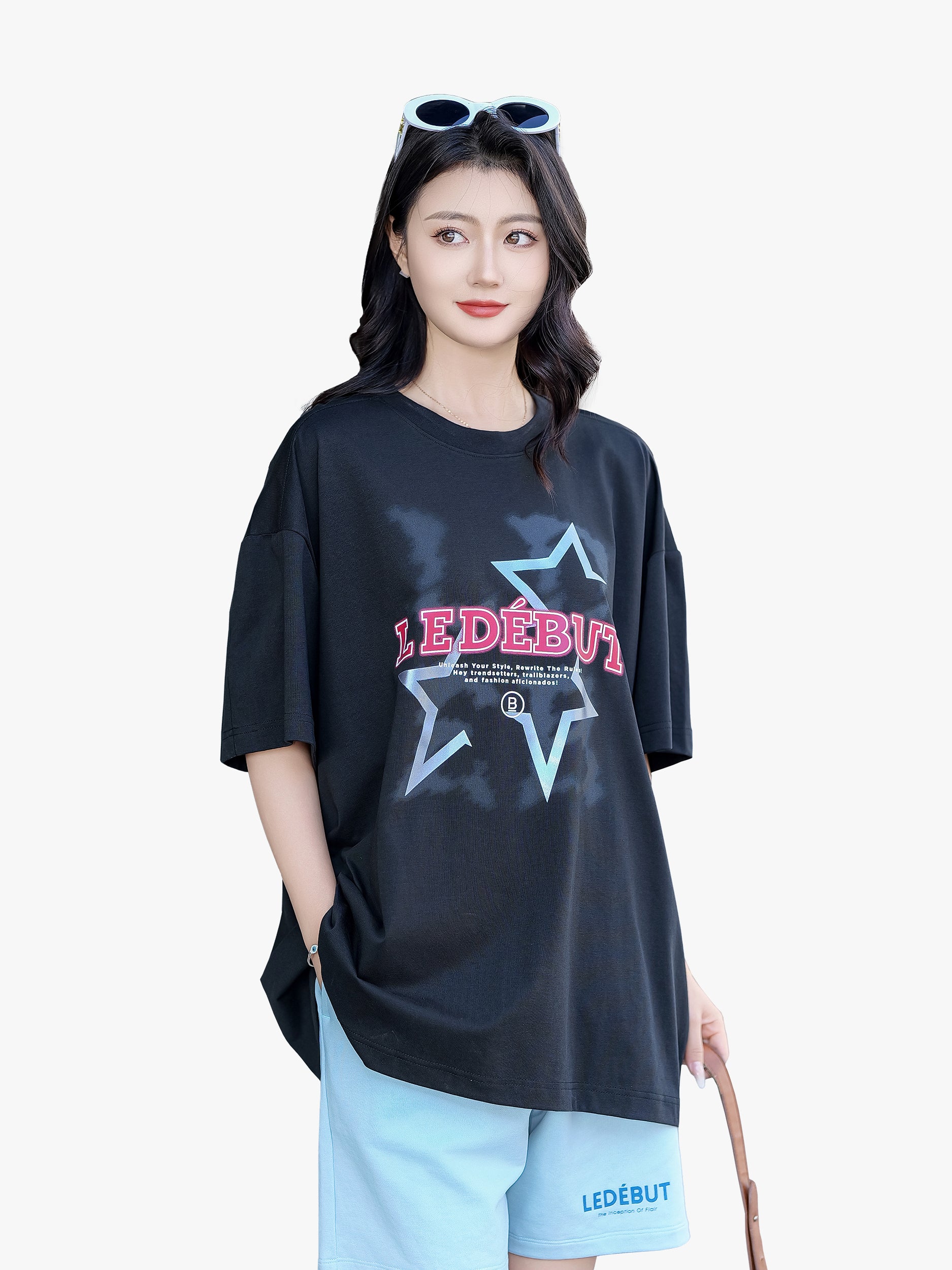 Unisex LEDEBUT High Density Star Pearl Print Oversized Tee