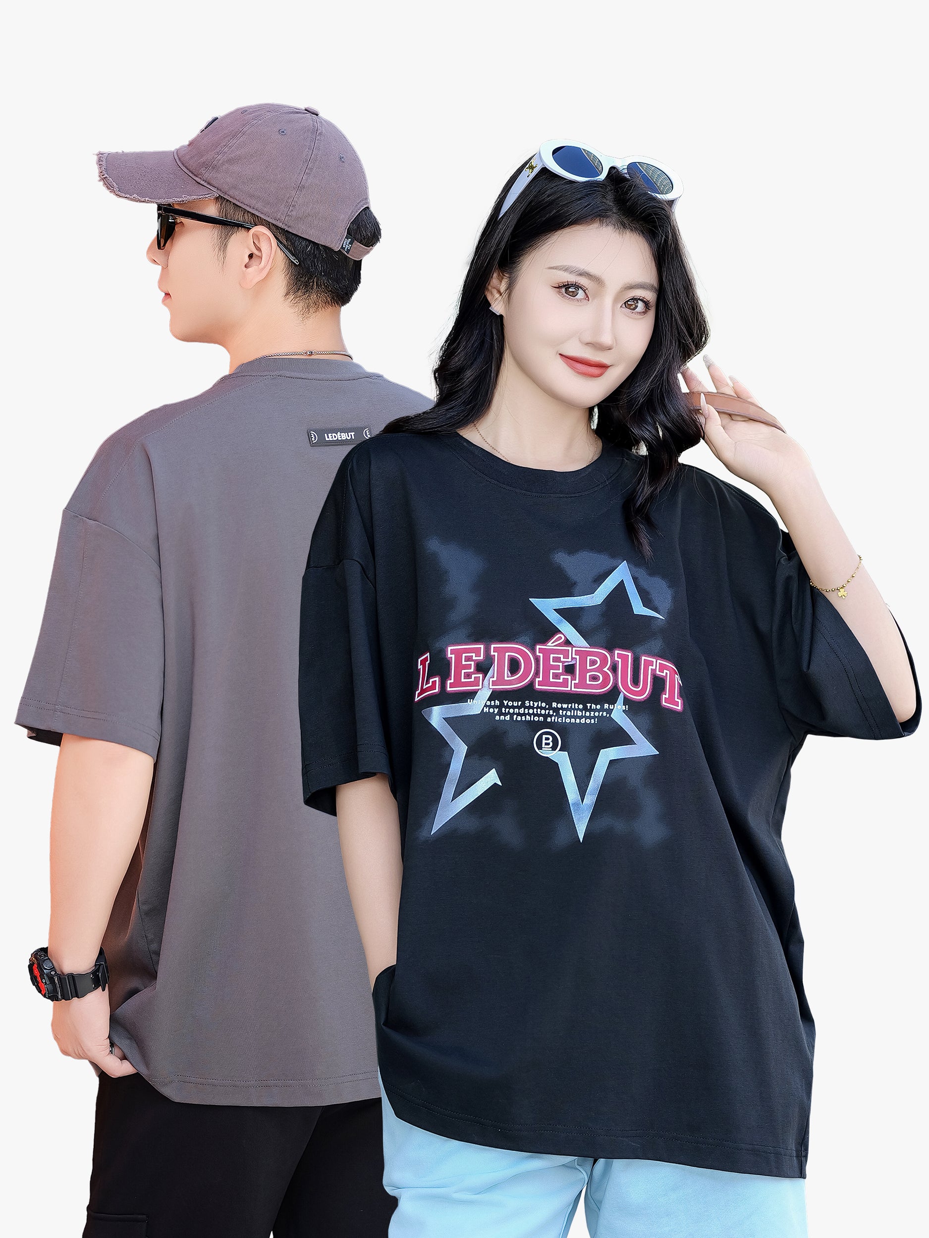 Unisex LEDEBUT High Density Star Pearl Print Oversized Tee